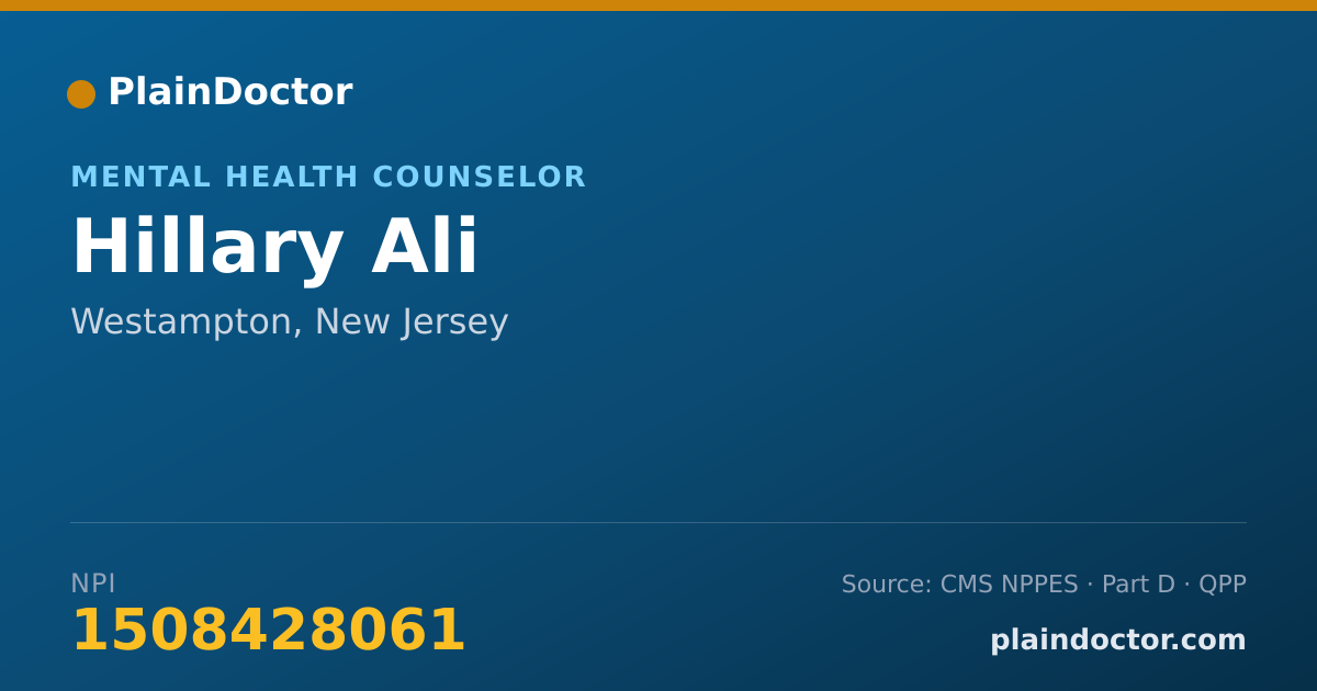 Shareable card for Hillary Ali - Mental Health Counselor, Westampton, NJ