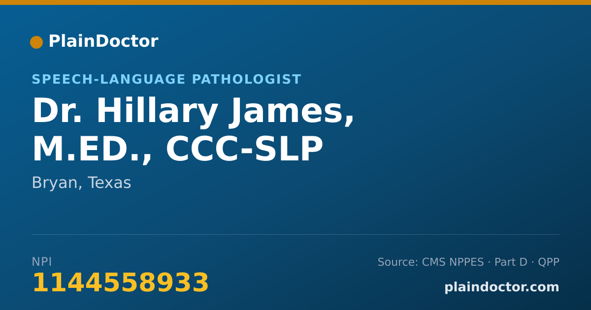 Shareable card for Hillary James, M.ED.,  CCC-SLP - Speech-Language Pathologist, Bryan, TX