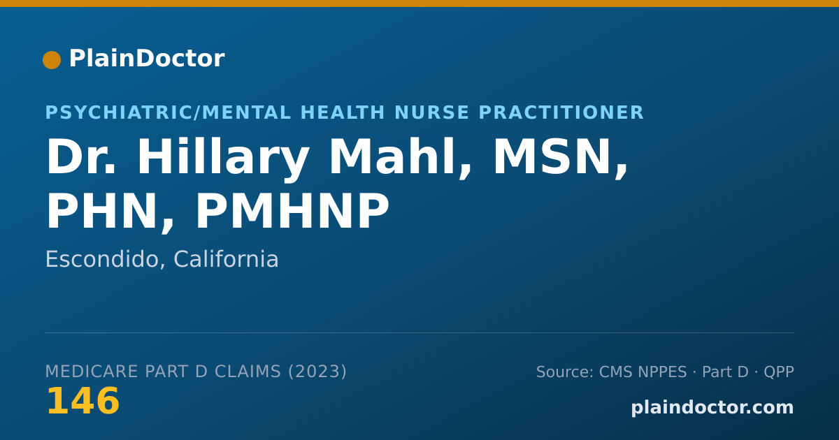 Shareable card for Hillary Mahl, MSN, PHN, PMHNP - Psychiatric/Mental Health Nurse Practitioner, Escondido, CA