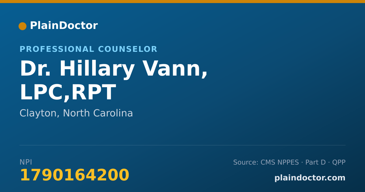 Shareable card for Hillary Vann, LPC,RPT - Professional Counselor, Clayton, NC