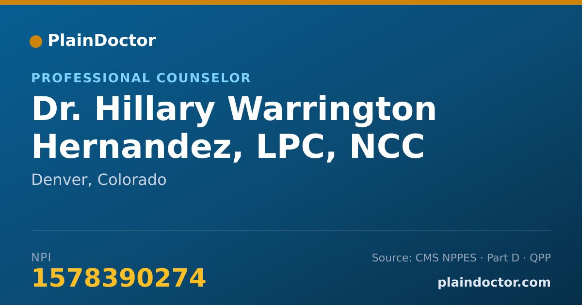 Shareable card for Hillary Warrington Hernandez, LPC, NCC - Professional Counselor, Denver, CO