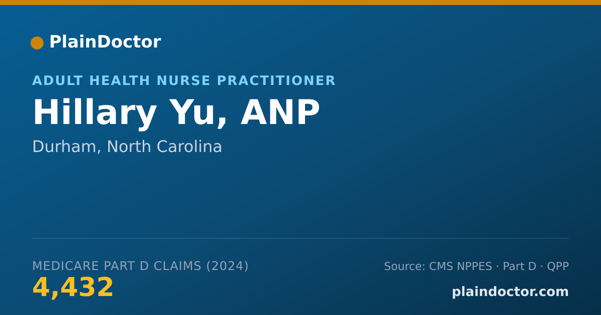 Shareable card for Hillary Yu, ANP - Adult Health Nurse Practitioner, Durham, NC
