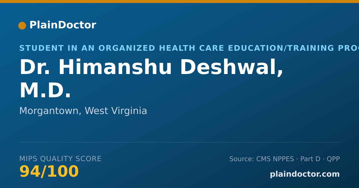 Shareable card for Himanshu Deshwal, M.D. - Student in an Organized Health Care Education/Training Program, Morgantown, WV