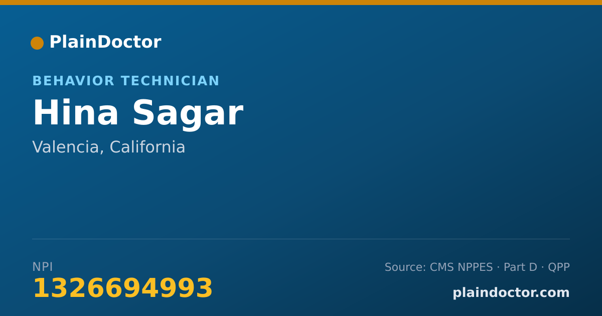 Shareable card for Hina Sagar - Behavior Technician, Valencia, CA