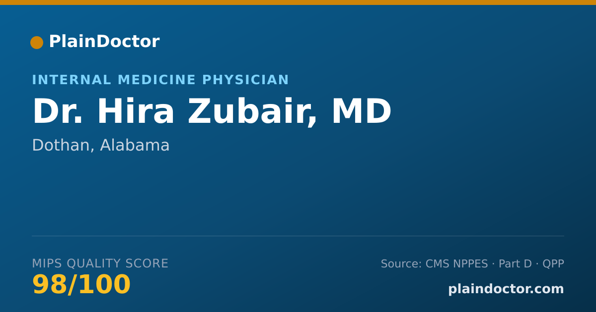 Shareable card for Hira Zubair, MD - Internal Medicine Physician, Dothan, AL