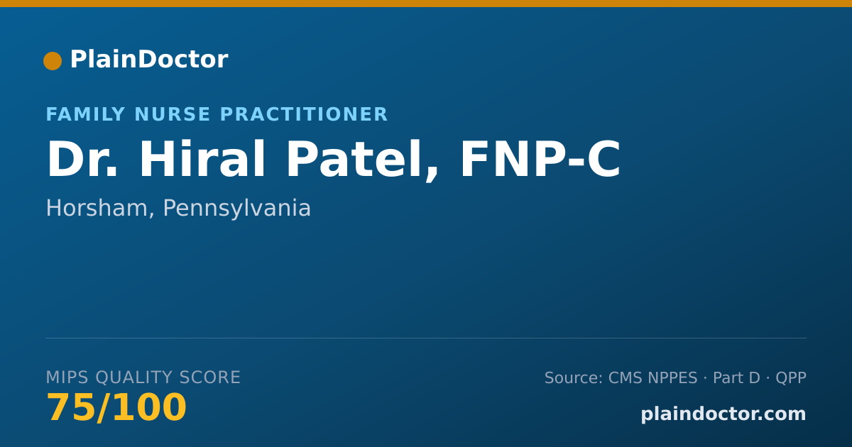 Shareable card for Hiral Patel, FNP-C - Family Nurse Practitioner, Horsham, PA