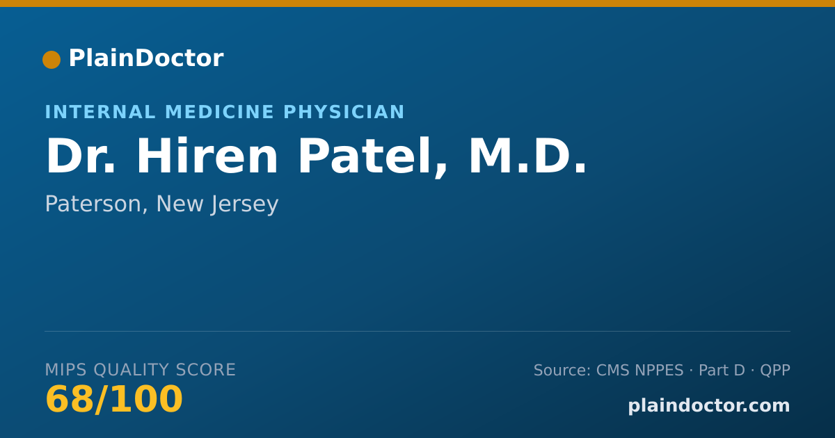 Shareable card for Hiren Patel, M.D. - Internal Medicine Physician, Paterson, NJ