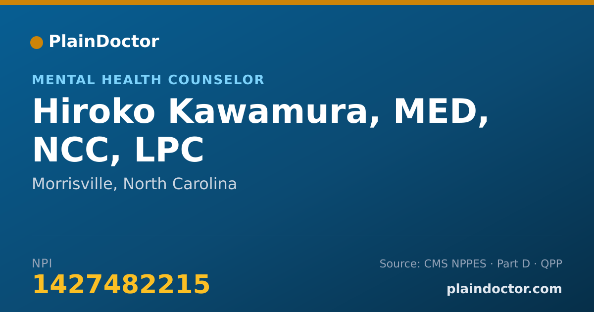 Shareable card for Hiroko Kawamura, MED, NCC, LPC - Mental Health Counselor, Morrisville, NC