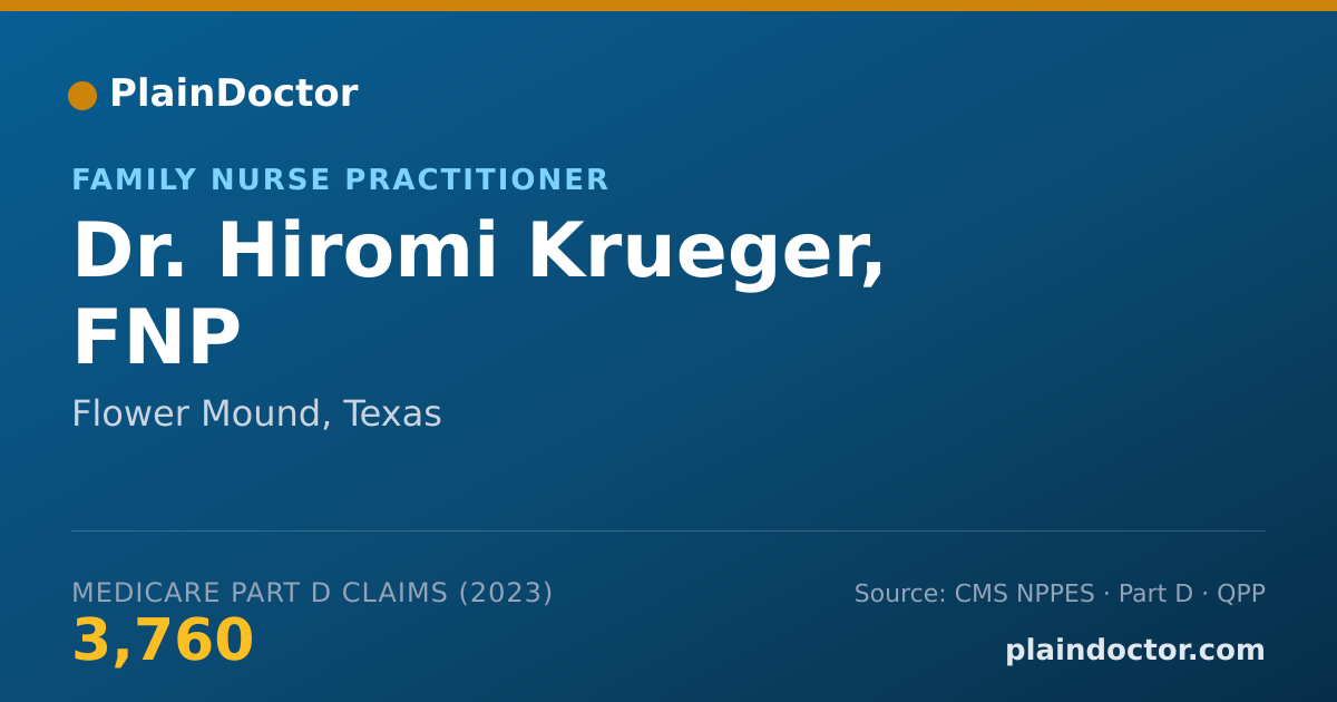 Shareable card for Hiromi Krueger, FNP - Family Nurse Practitioner, Flower Mound, TX