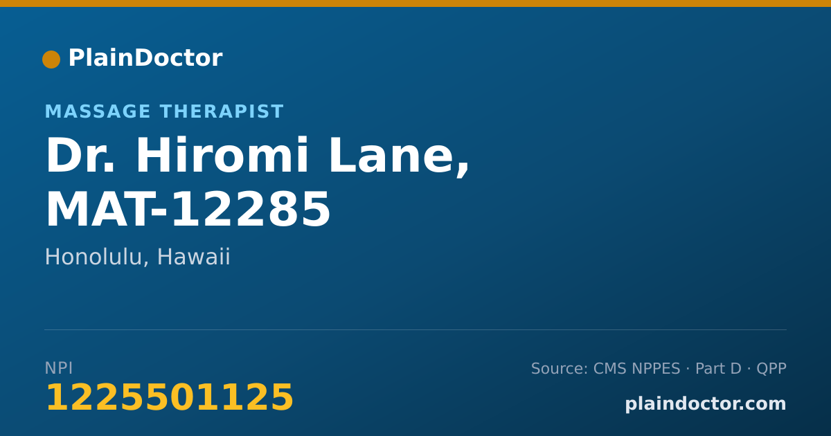 Shareable card for Hiromi Lane, MAT-12285 - Massage Therapist, Honolulu, HI