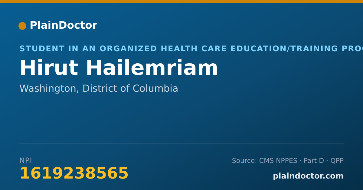 Shareable card for Hirut Hailemriam - Student in an Organized Health Care Education/Training Program, Washington, DC