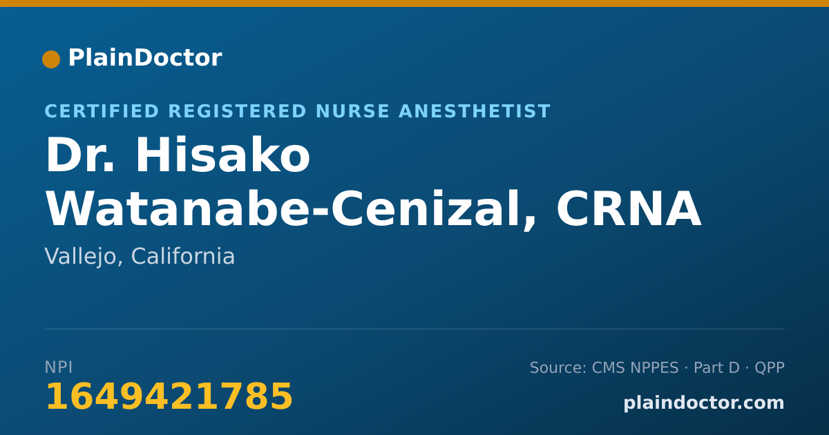 Shareable card for Hisako Watanabe-Cenizal, CRNA - Certified Registered Nurse Anesthetist, Vallejo, CA