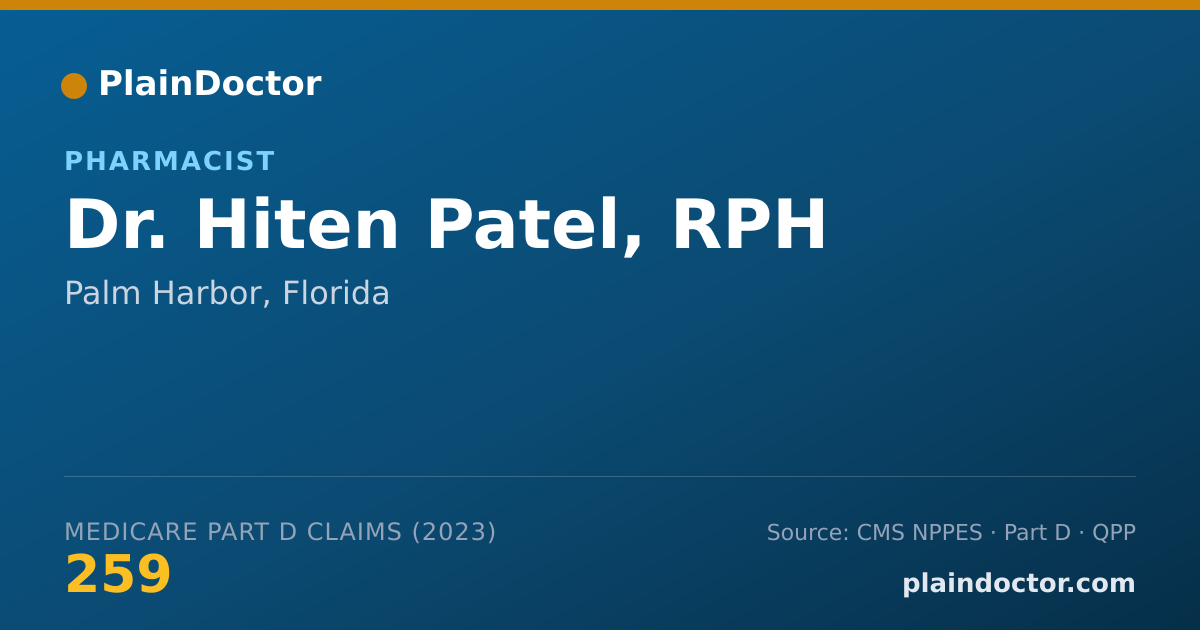 Shareable card for Hiten Patel, RPH - Pharmacist, Palm Harbor, FL