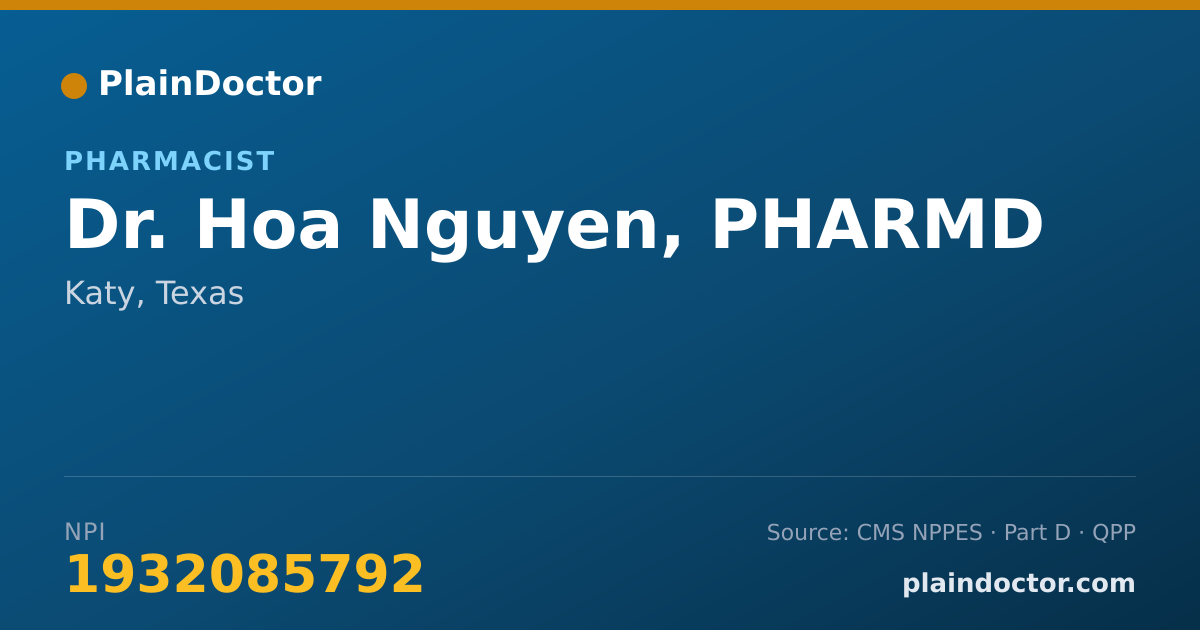 Shareable card for Hoa Nguyen, PHARMD - Pharmacist, Katy, TX