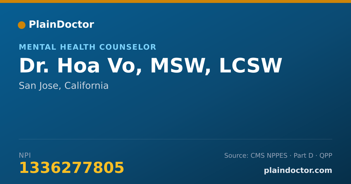 Shareable card for Hoa Vo, MSW, LCSW - Mental Health Counselor, San Jose, CA