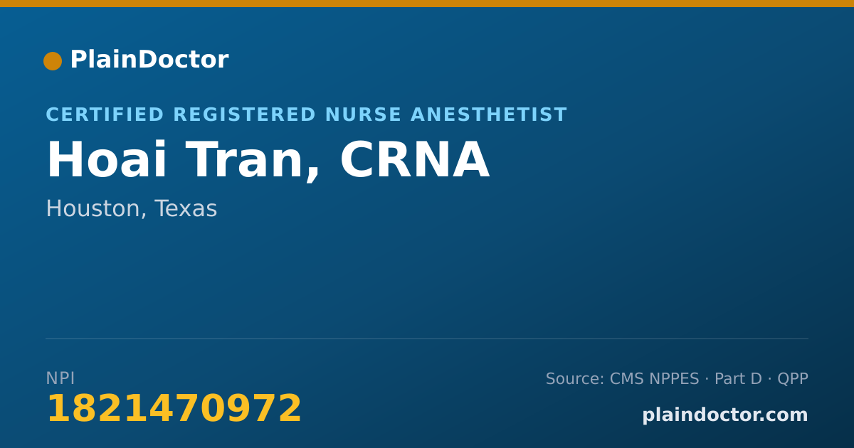 Shareable card for Hoai Tran, CRNA - Certified Registered Nurse Anesthetist, Houston, TX