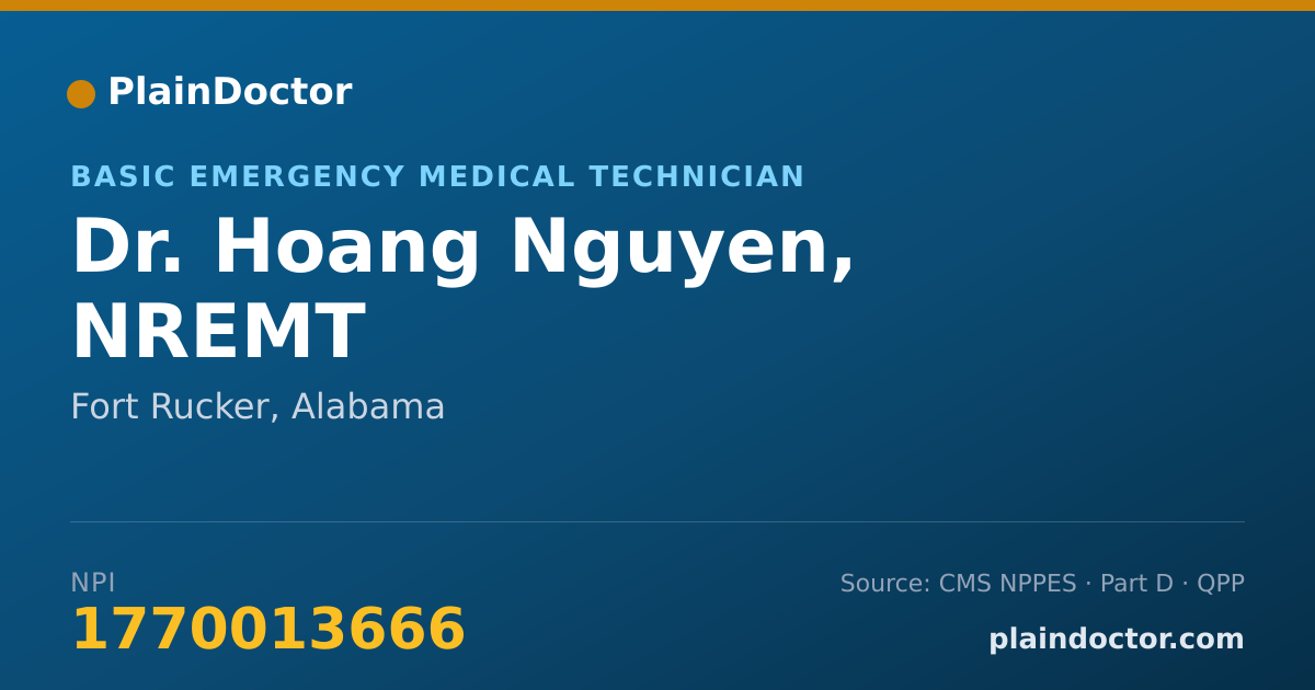 Shareable card for Hoang Nguyen, NREMT - Basic Emergency Medical Technician, Fort Rucker, AL