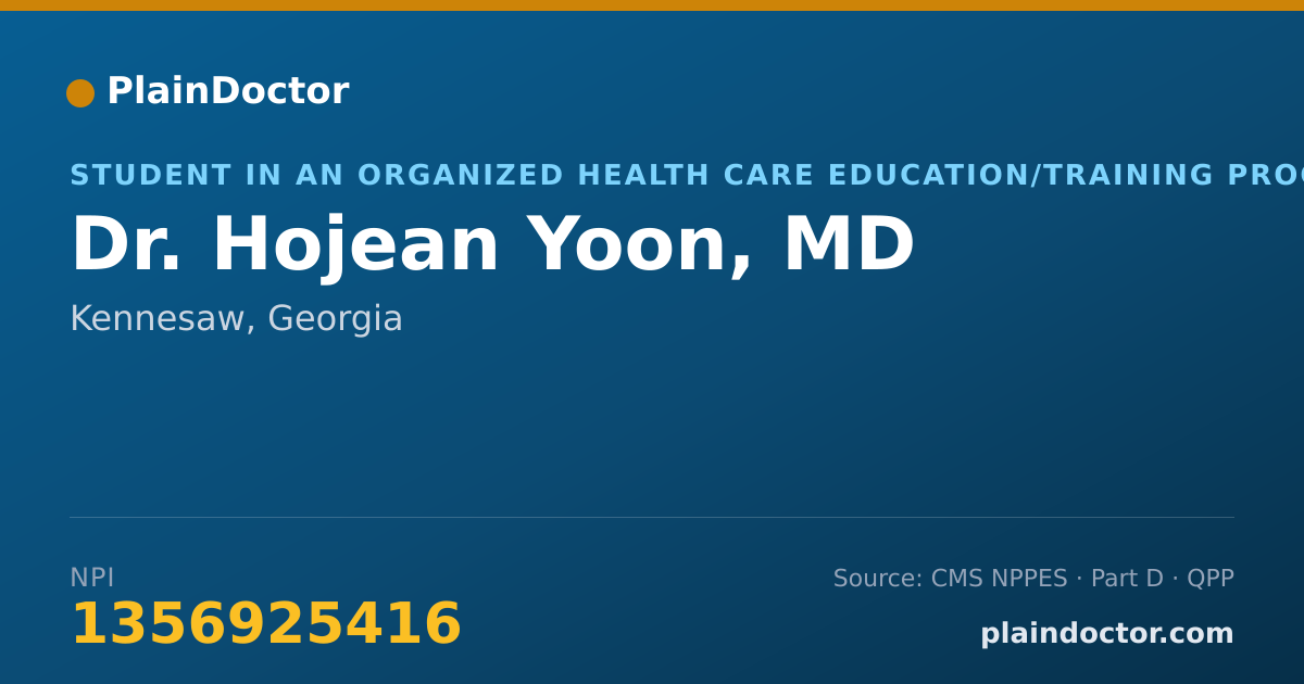 Shareable card for Hojean Yoon, MD - Student in an Organized Health Care Education/Training Program, Kennesaw, GA