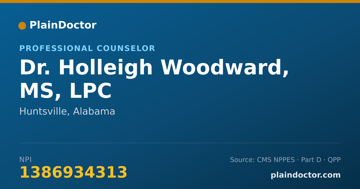 Shareable card for Holleigh Woodward, MS, LPC - Professional Counselor, Huntsville, AL