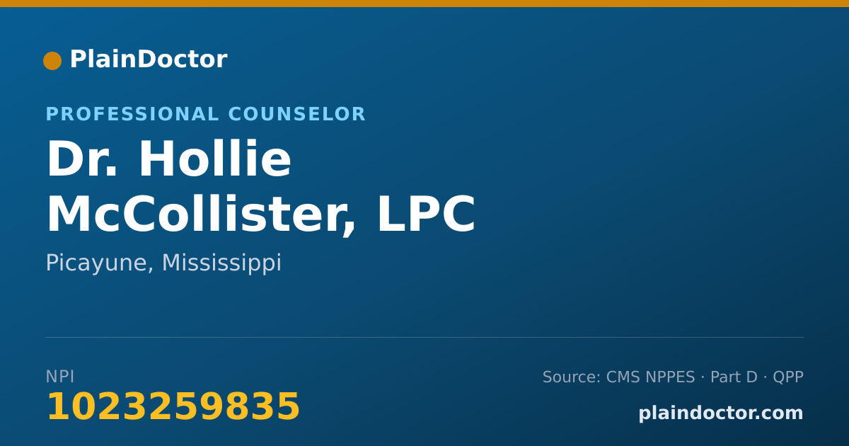 Shareable card for Hollie McCollister, LPC - Professional Counselor, Picayune, MS