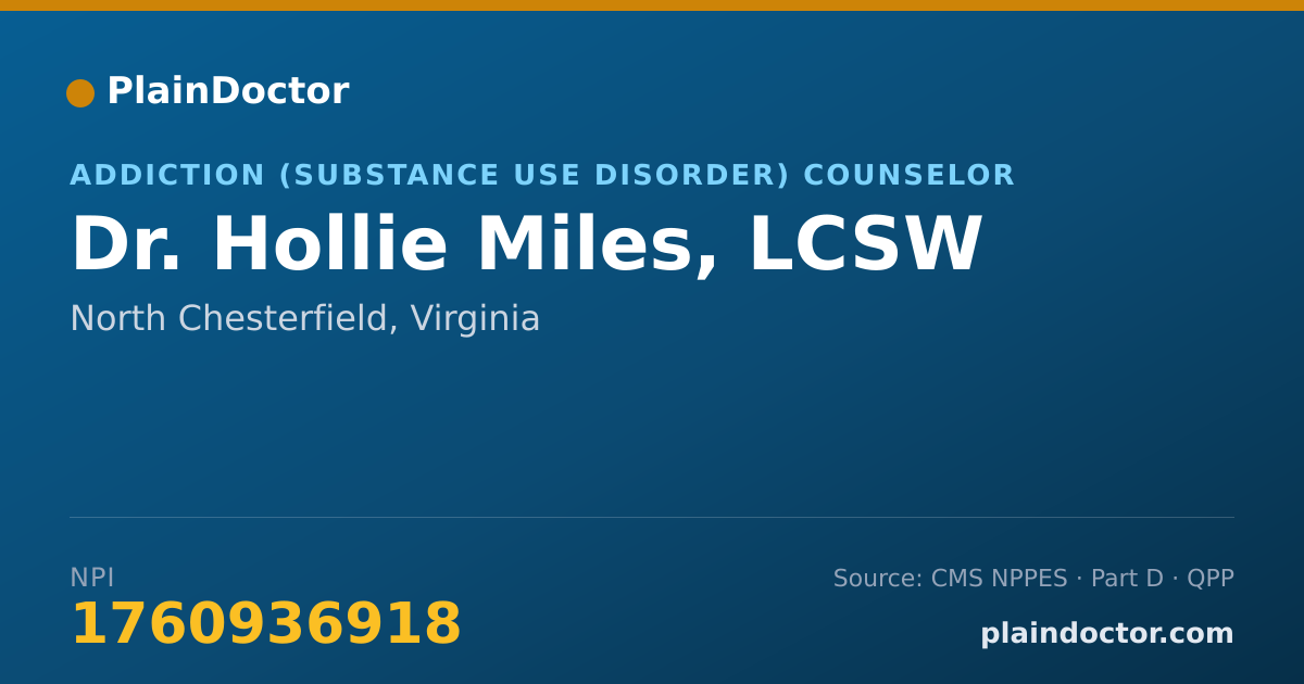 Shareable card for Hollie Miles, LCSW - Addiction (Substance Use Disorder) Counselor, North Chesterfield, VA