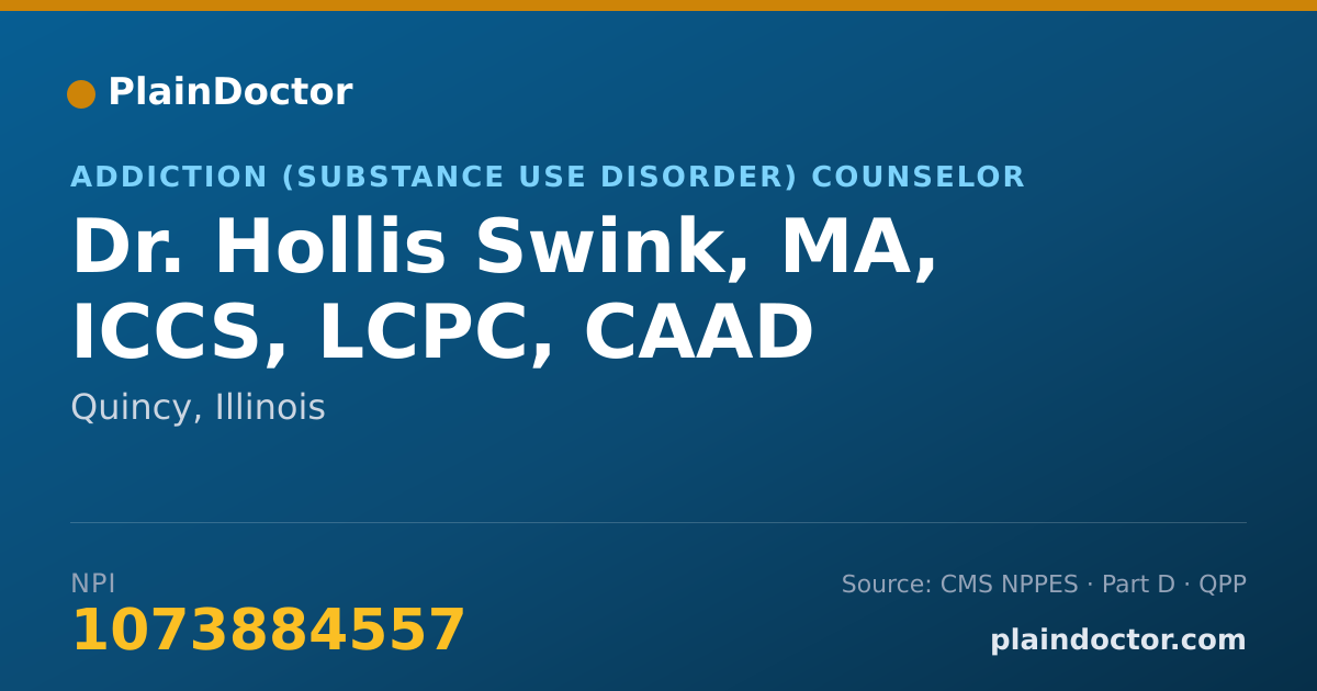 Shareable card for Hollis Swink, MA, ICCS, LCPC, CAAD - Addiction (Substance Use Disorder) Counselor, Quincy, IL