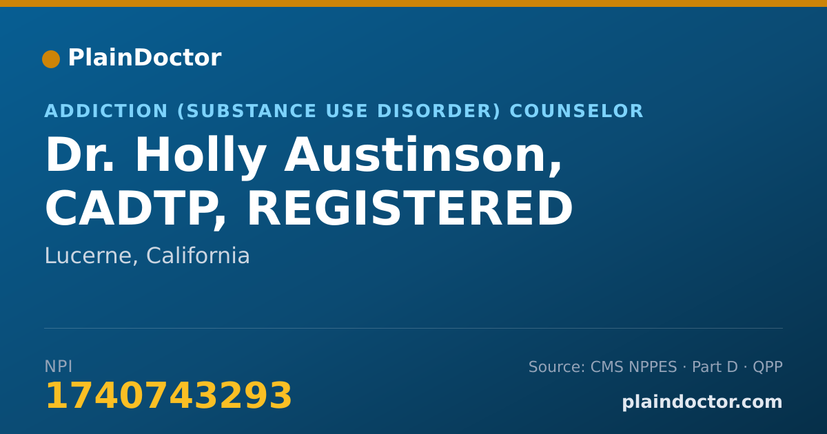 Shareable card for Holly Austinson, CADTP, REGISTERED - Addiction (Substance Use Disorder) Counselor, Lucerne, CA