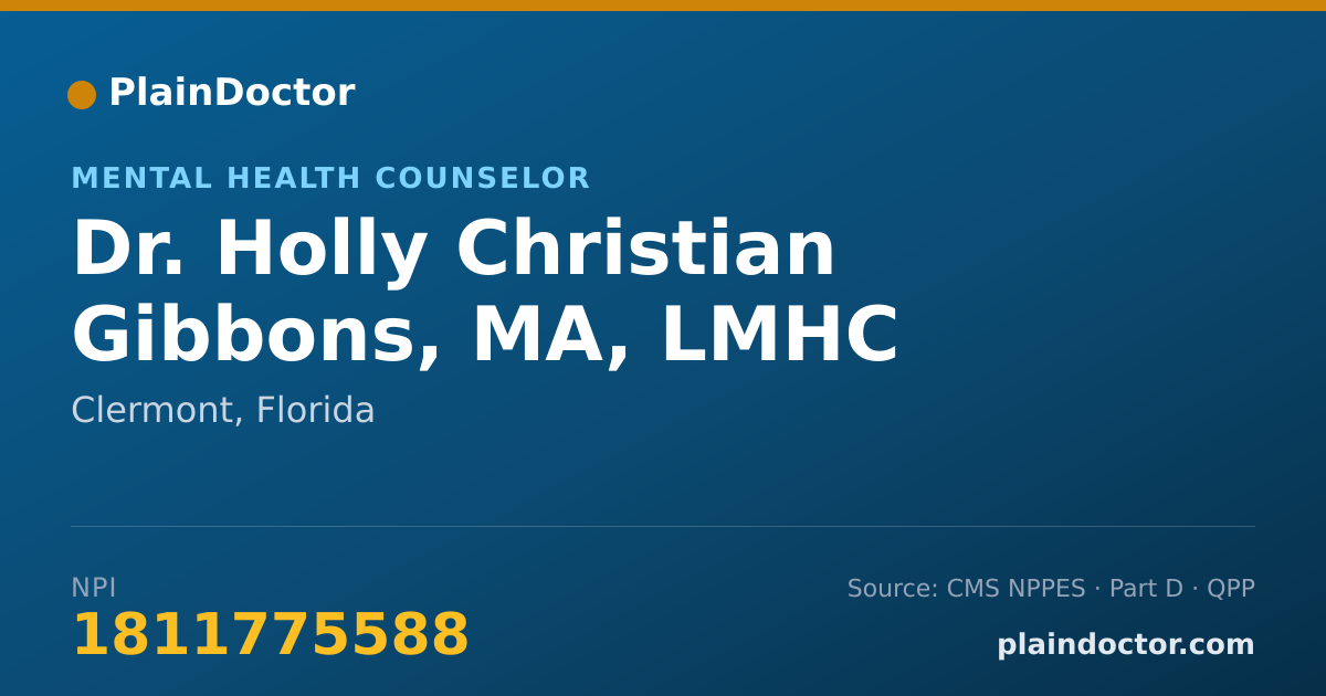 Shareable card for Holly Christian Gibbons, MA, LMHC - Mental Health Counselor, Clermont, FL