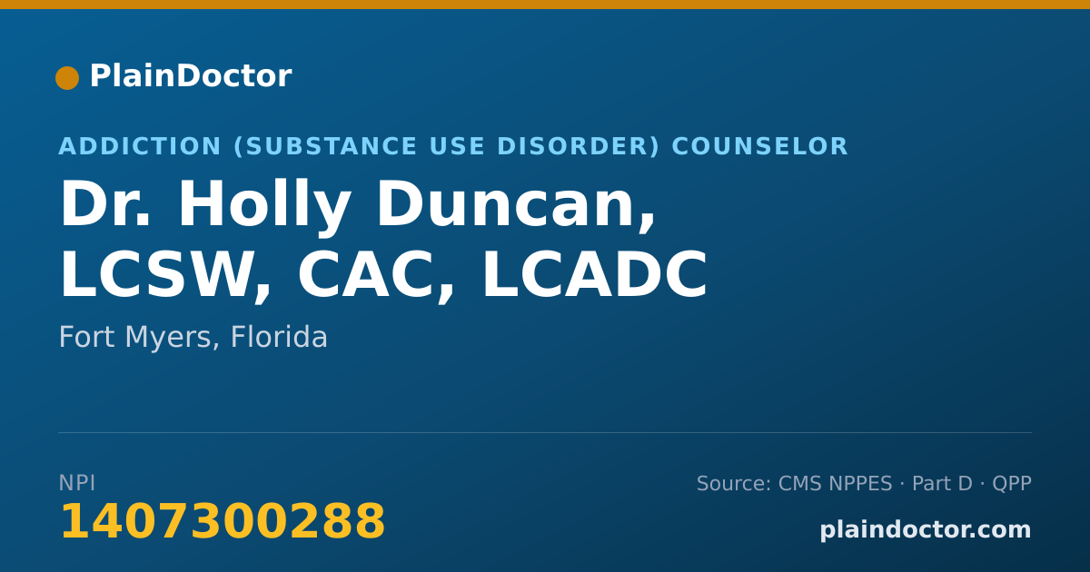 Shareable card for Holly Duncan, LCSW, CAC, LCADC - Addiction (Substance Use Disorder) Counselor, Fort Myers, FL