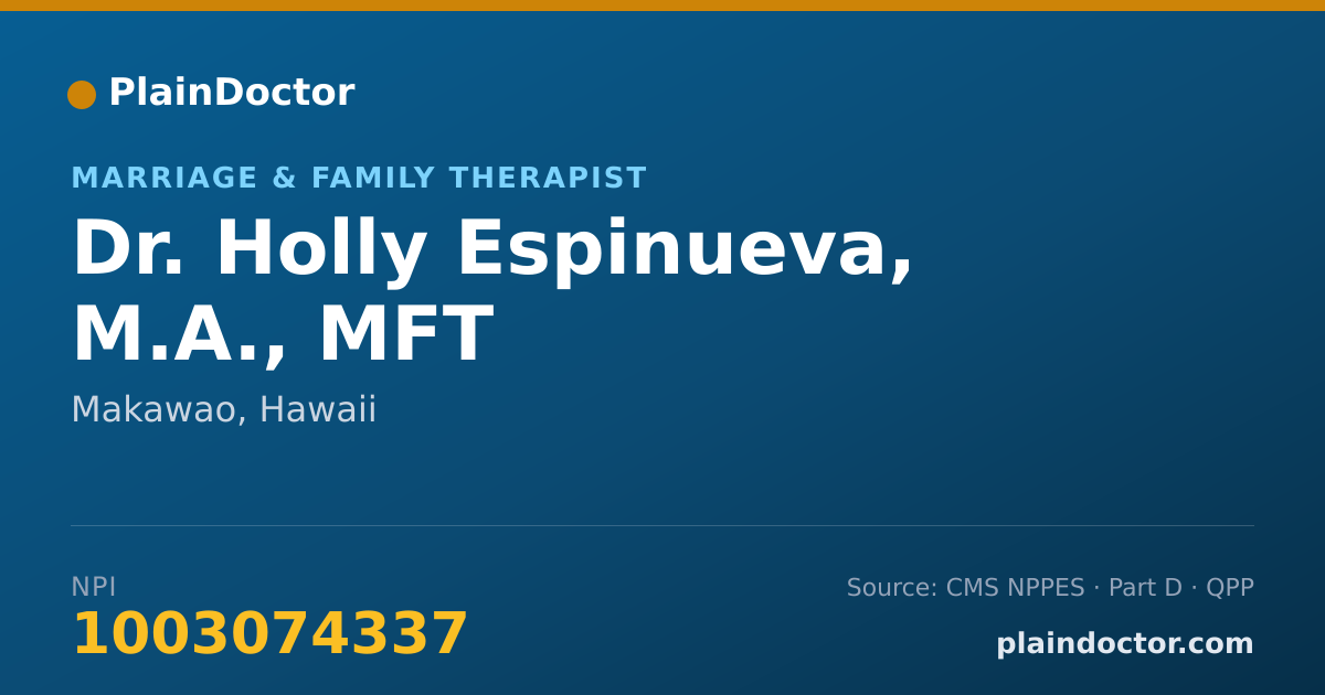 Shareable card for Holly Espinueva, M.A., MFT - Marriage & Family Therapist, Makawao, HI