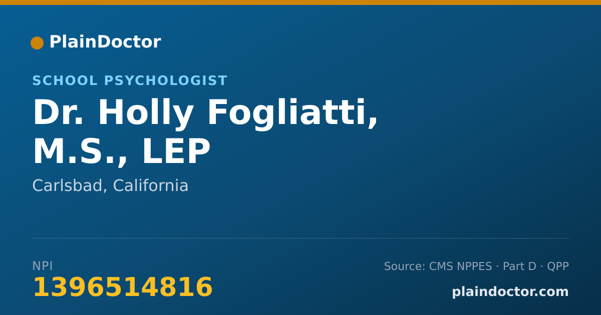 Shareable card for Holly Fogliatti, M.S., LEP - School Psychologist, Carlsbad, CA