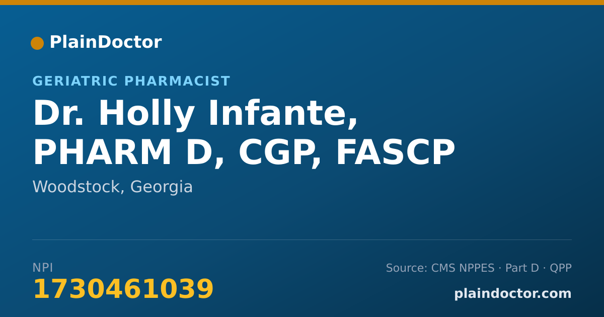 Shareable card for Holly Infante, PHARM D, CGP, FASCP - Geriatric Pharmacist, Woodstock, GA