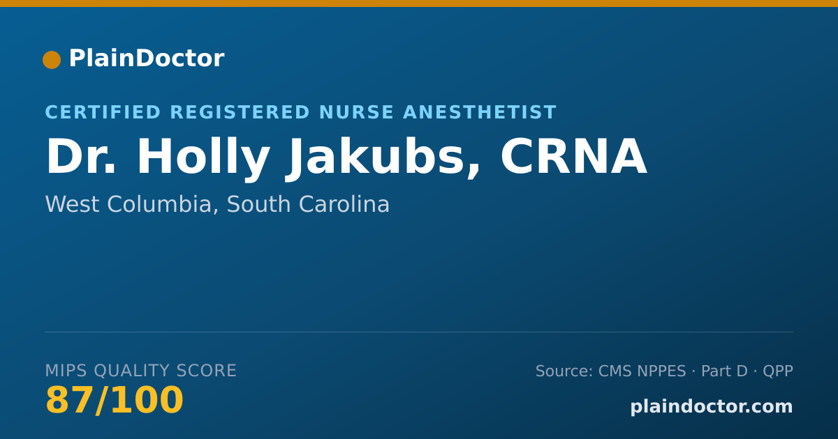 Shareable card for Holly Jakubs, CRNA - Certified Registered Nurse Anesthetist, West Columbia, SC