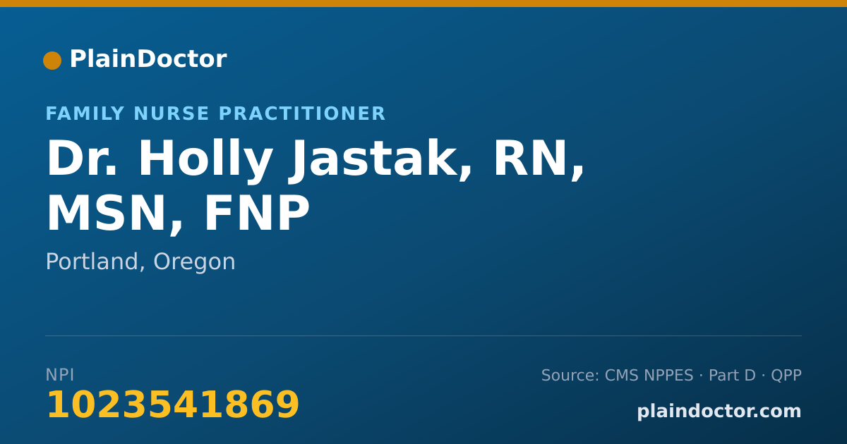 Shareable card for Holly Jastak, RN, MSN, FNP - Family Nurse Practitioner, Portland, OR
