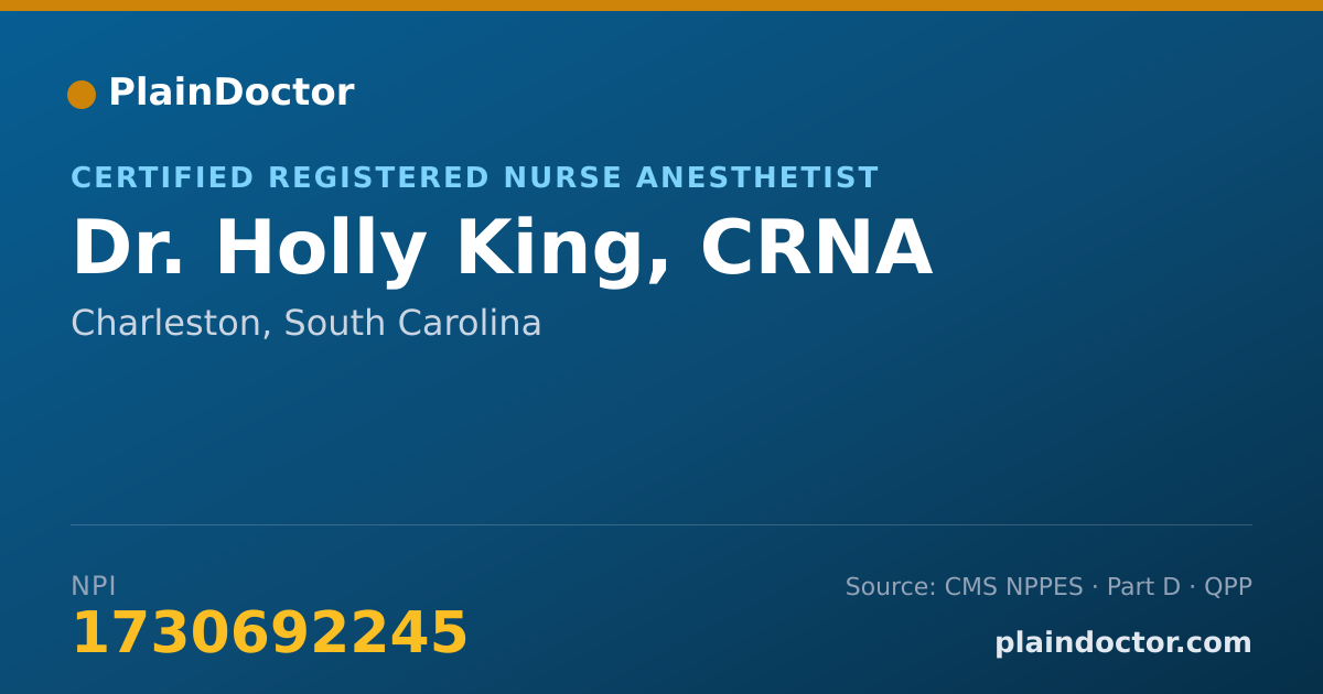 Shareable card for Holly King, CRNA - Certified Registered Nurse Anesthetist, Charleston, SC