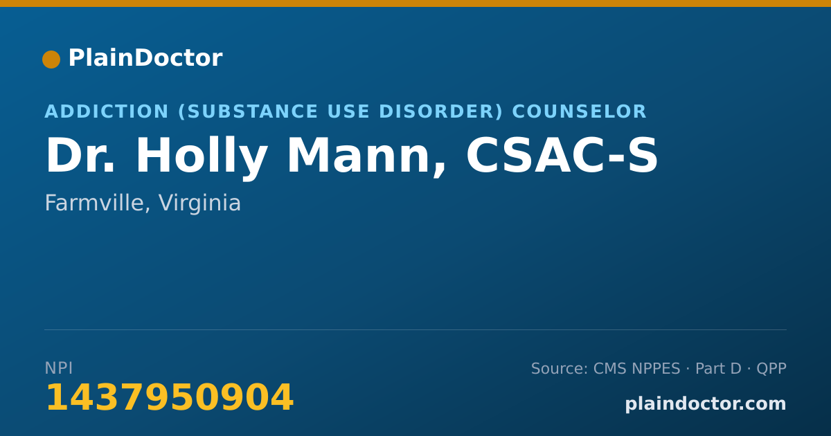 Shareable card for Holly Mann, CSAC-S - Addiction (Substance Use Disorder) Counselor, Farmville, VA