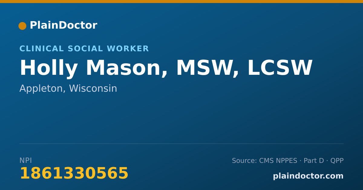 Shareable card for Holly Mason, MSW, LCSW - Clinical Social Worker, Appleton, WI