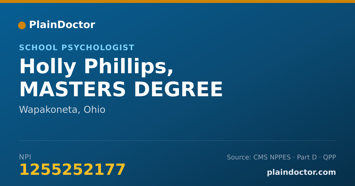 Shareable card for Holly Phillips, MASTERS DEGREE - School Psychologist, Wapakoneta, OH