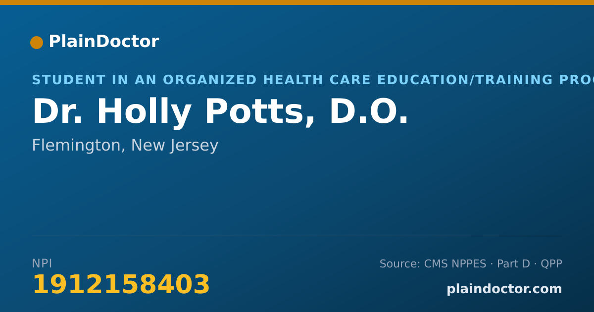 Shareable card for Holly Potts, D.O. - Student in an Organized Health Care Education/Training Program, Flemington, NJ