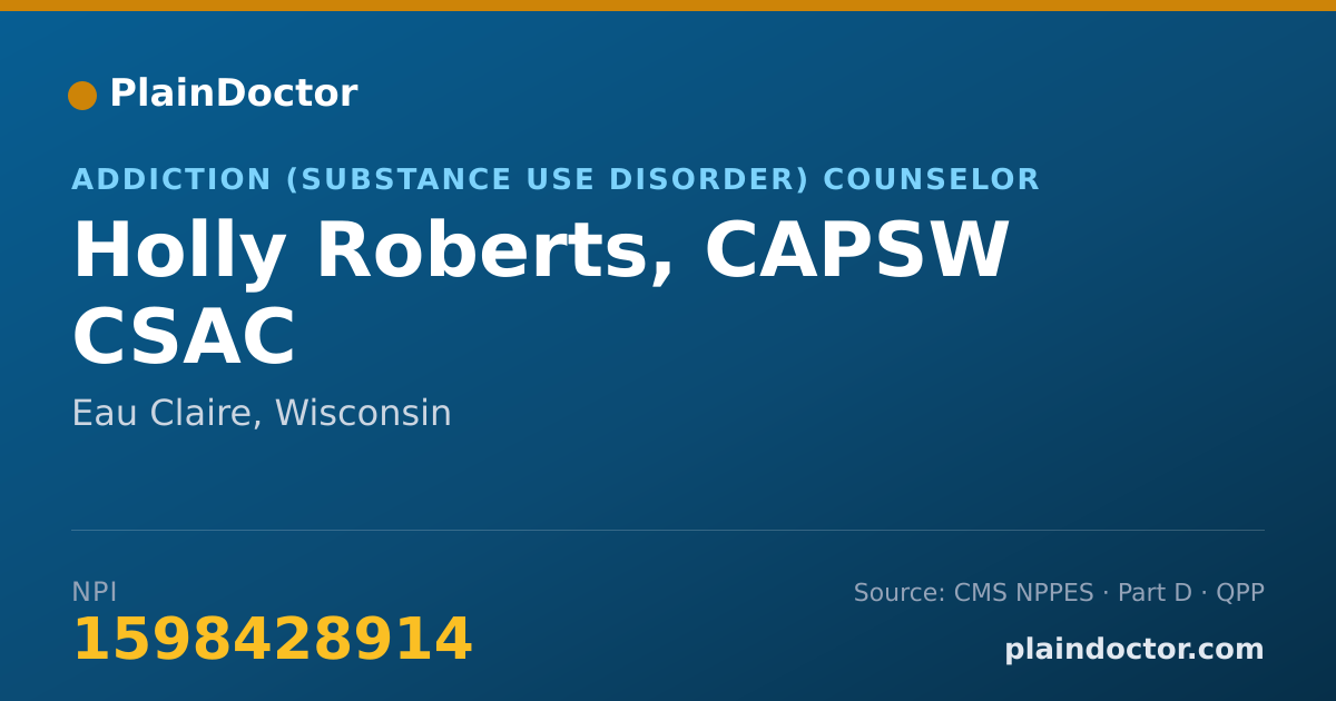 Shareable card for Holly Roberts, CAPSW CSAC - Addiction (Substance Use Disorder) Counselor, Eau Claire, WI