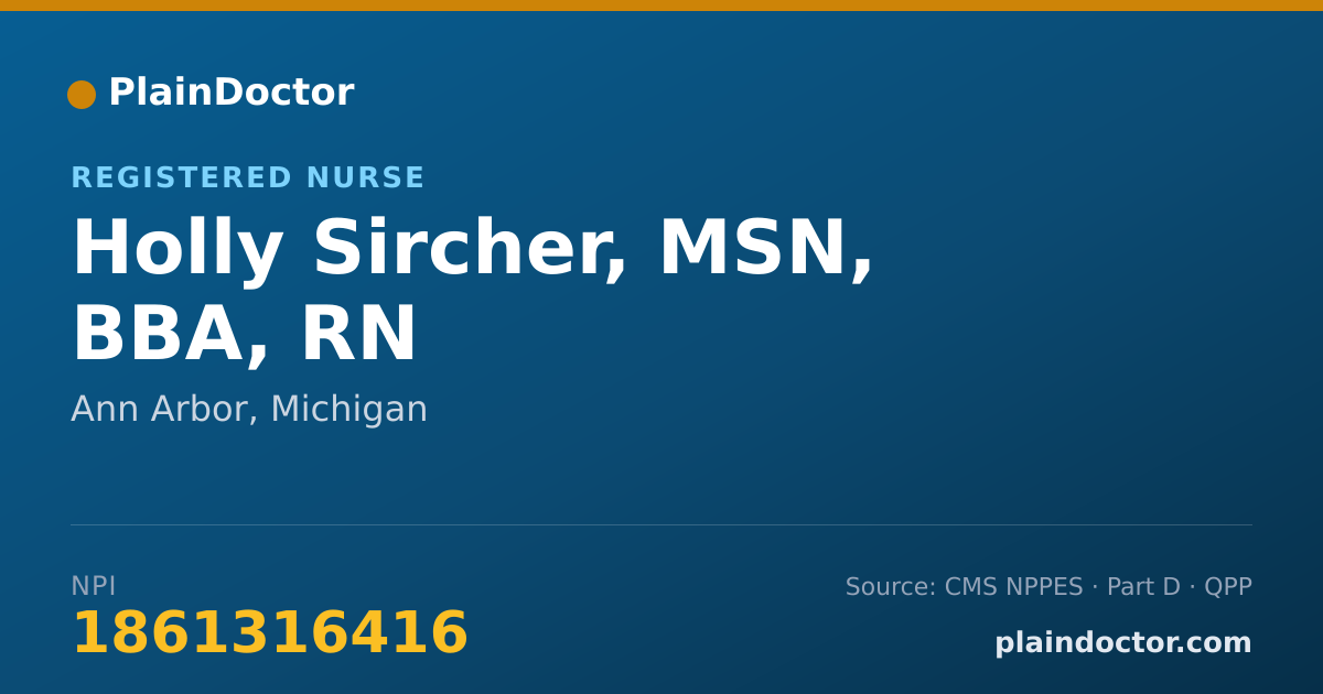 Shareable card for Holly Sircher, MSN, BBA, RN - Registered Nurse, Ann Arbor, MI