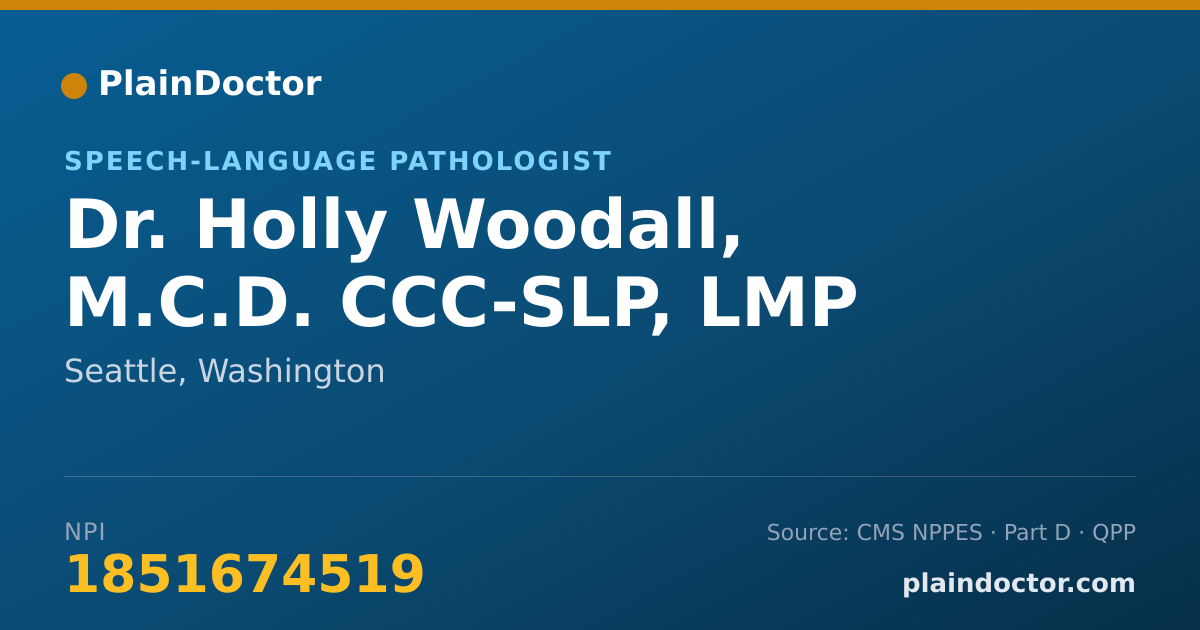 Shareable card for Holly Woodall, M.C.D. CCC-SLP, LMP - Speech-Language Pathologist, Seattle, WA