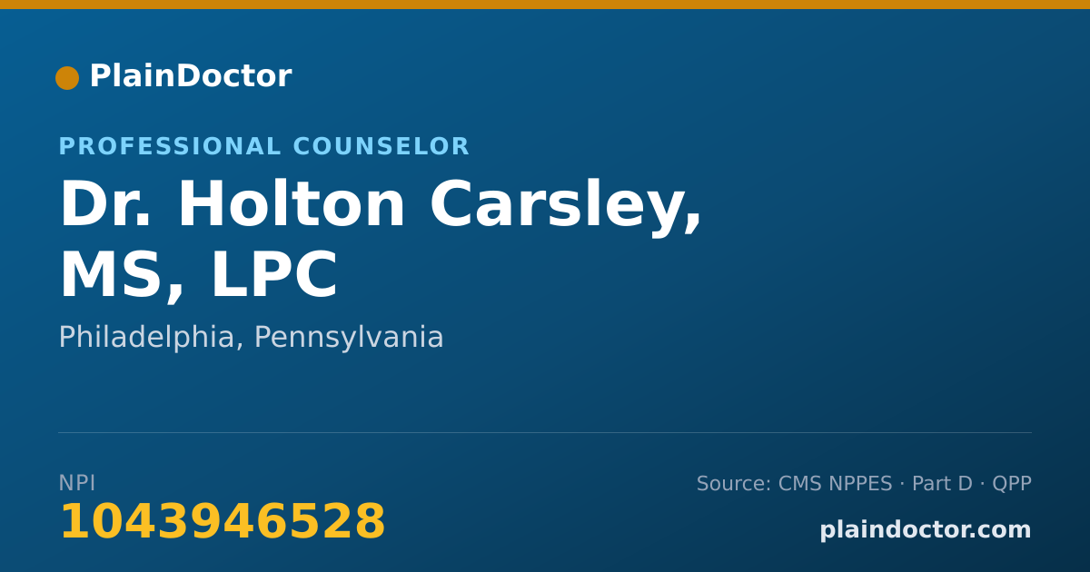Shareable card for Holton Carsley, MS, LPC - Professional Counselor, Philadelphia, PA