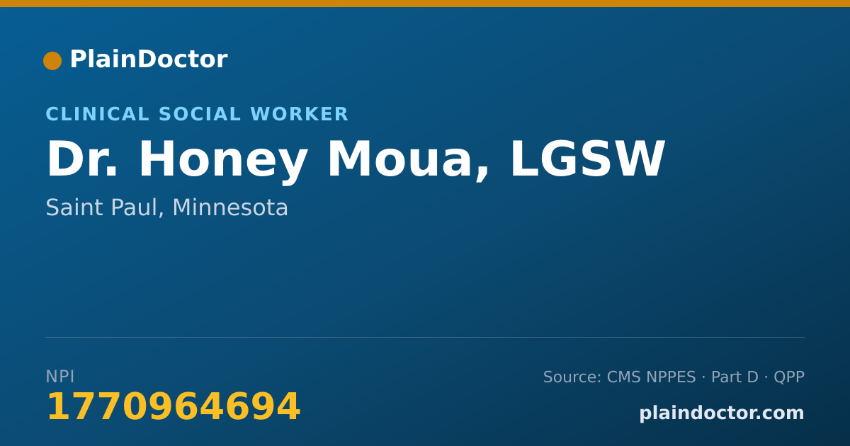 Shareable card for Honey Moua, LGSW - Clinical Social Worker, Saint Paul, MN