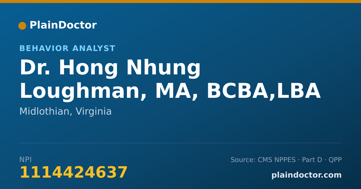 Shareable card for Hong Nhung Loughman, MA, BCBA,LBA - Behavior Analyst, Midlothian, VA