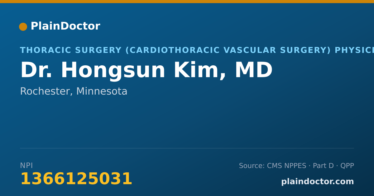 Shareable card for Hongsun Kim, MD - Thoracic Surgery (Cardiothoracic Vascular Surgery) Physician, Rochester, MN