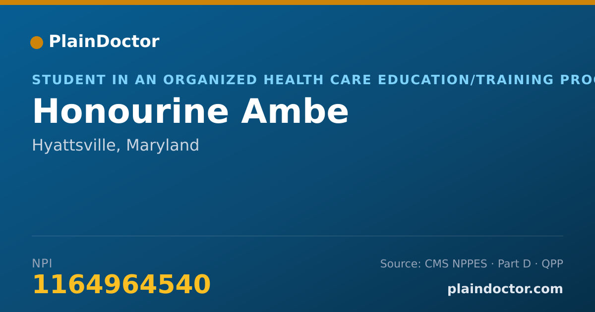 Shareable card for Honourine Ambe - Student in an Organized Health Care Education/Training Program, Hyattsville, MD