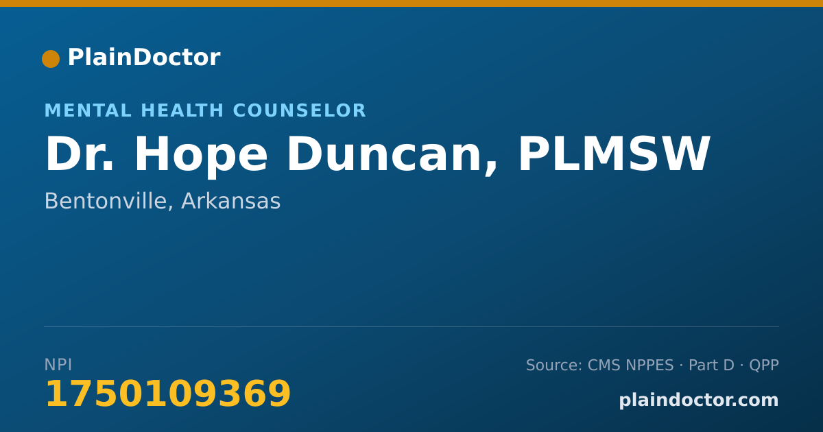 Shareable card for Hope Duncan, PLMSW - Mental Health Counselor, Bentonville, AR
