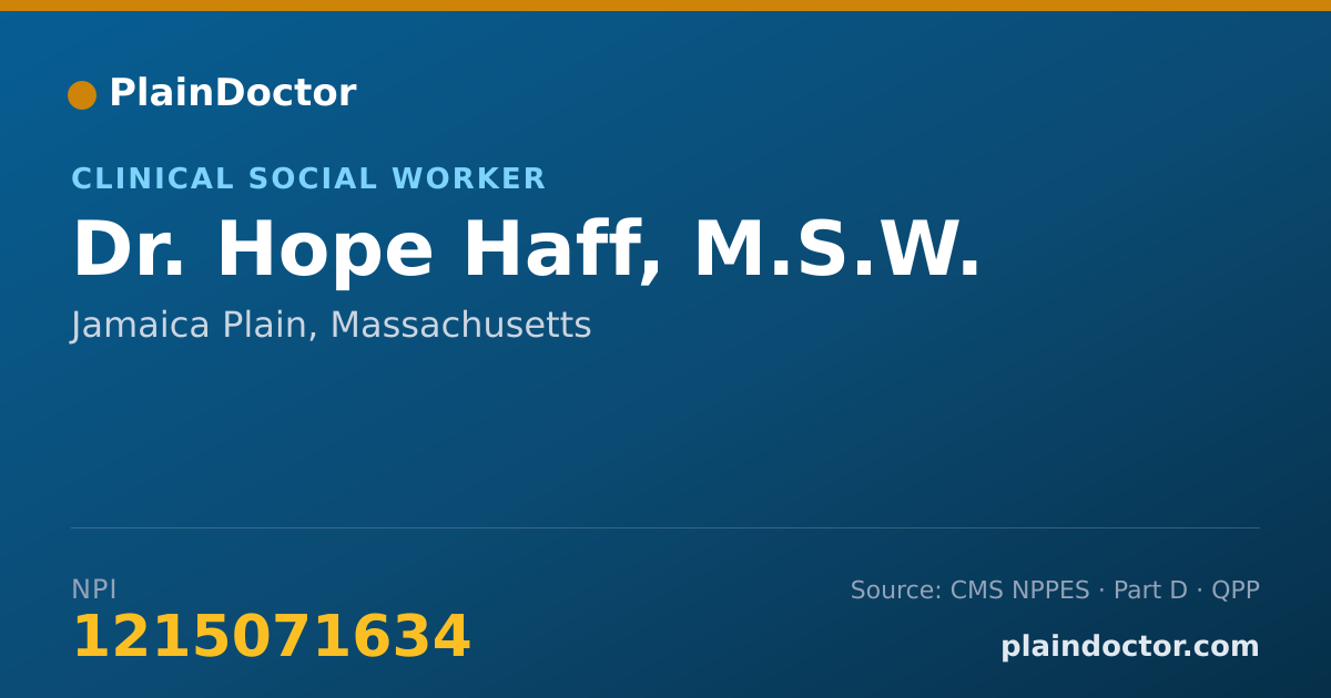 Shareable card for Hope Haff, M.S.W. - Clinical Social Worker, Jamaica Plain, MA