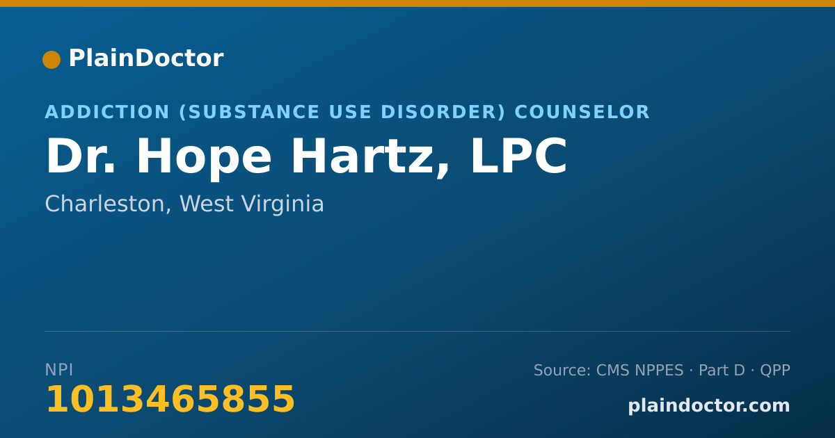 Shareable card for Hope Hartz, LPC - Addiction (Substance Use Disorder) Counselor, Charleston, WV